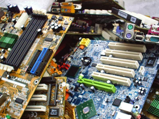 Electronic boards collected by an office scrap buyer in Chennai